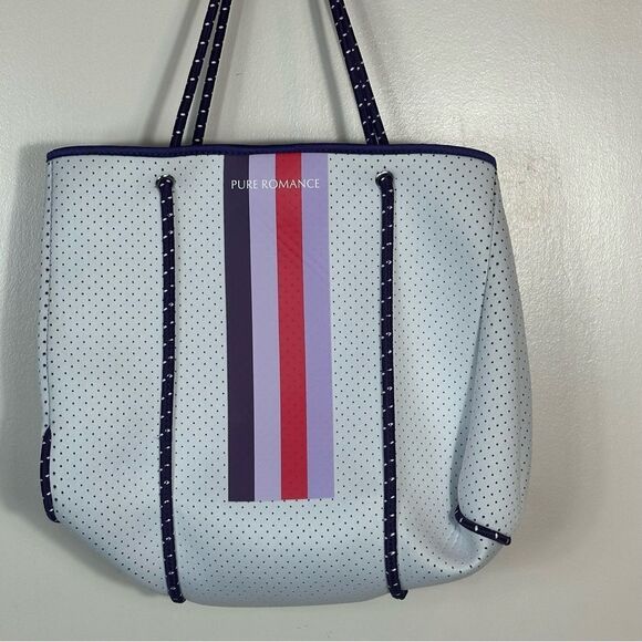 Pure Romance Pink and White Canvas Tote Bag with Stripes - Picture 2 of 8